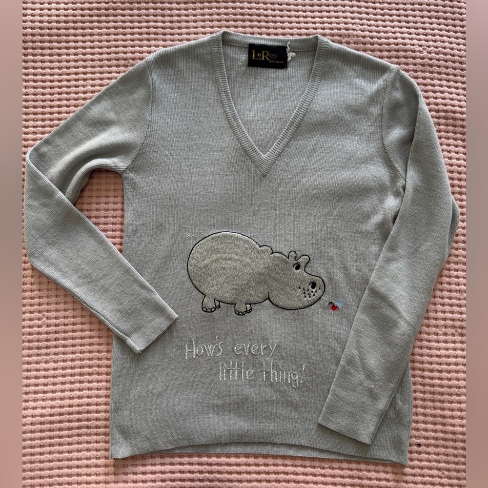 LeRoy Light Gray V-Neck Hippo Sweater